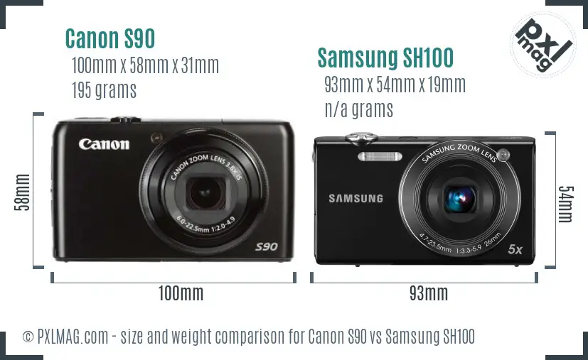 Canon S90 vs Samsung SH100 size comparison