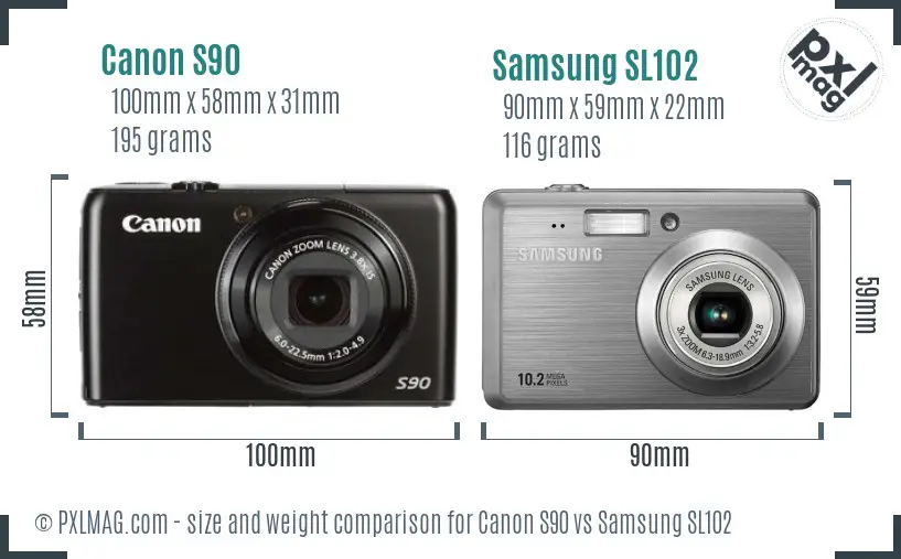 Canon S90 vs Samsung SL102 size comparison