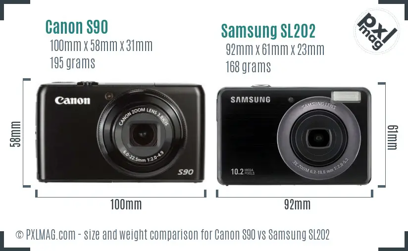 Canon S90 vs Samsung SL202 size comparison