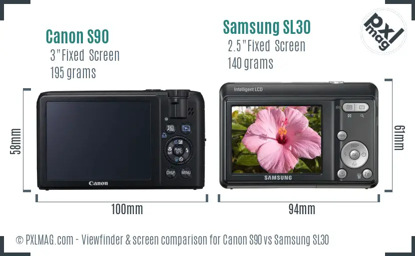Canon S90 vs Samsung SL30 Screen and Viewfinder comparison