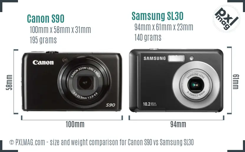 Canon S90 vs Samsung SL30 size comparison