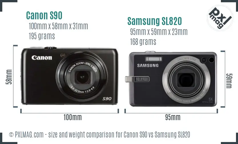 Canon S90 vs Samsung SL820 size comparison