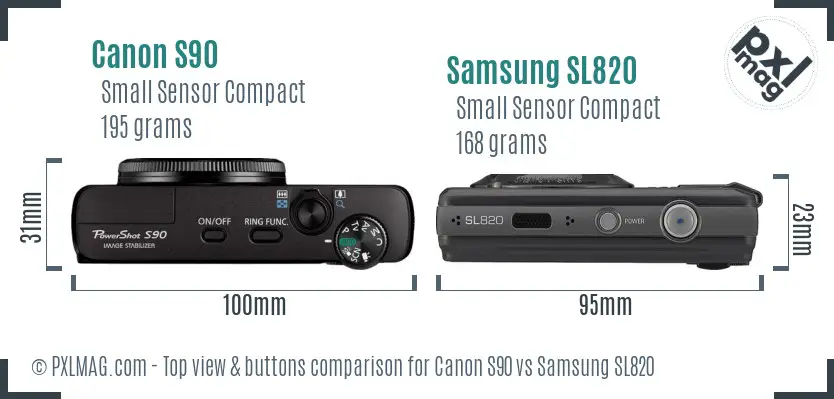 Canon S90 vs Samsung SL820 top view buttons comparison