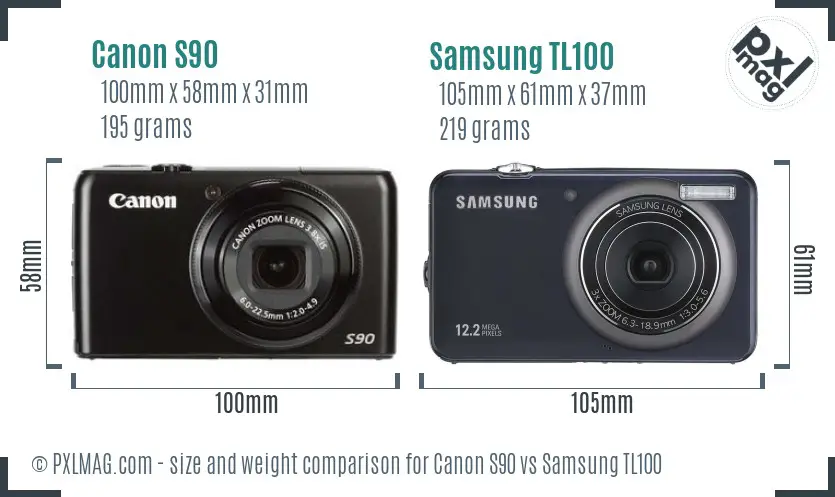 Canon S90 vs Samsung TL100 size comparison Canon S90 vs Samsung TL100 size comparison