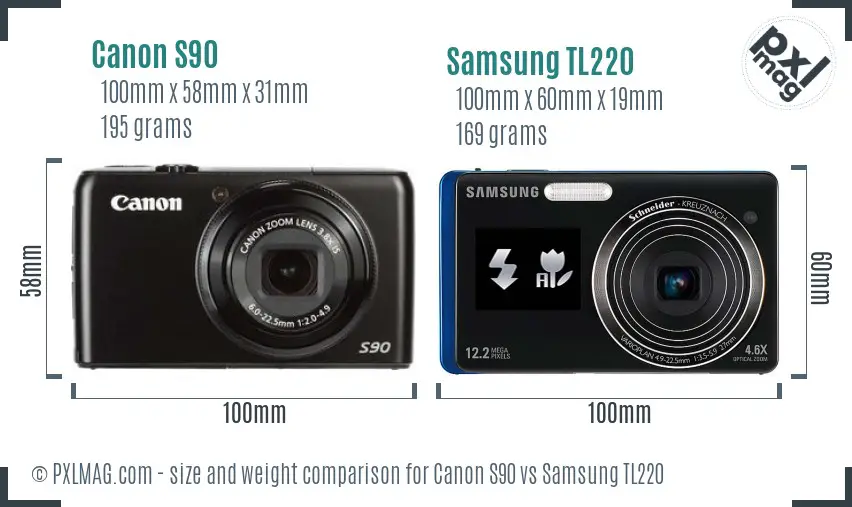 Canon S90 vs Samsung TL220 size comparison