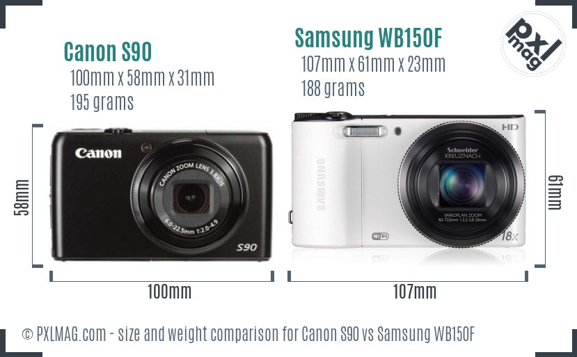 Canon S90 vs Samsung WB150F size comparison