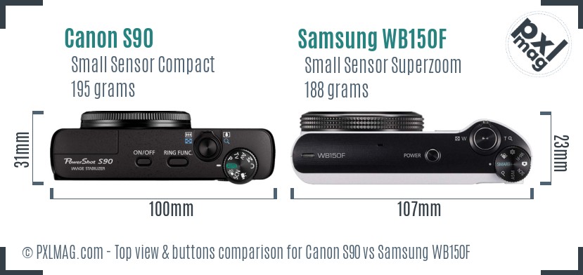 Canon S90 vs Samsung WB150F top view buttons comparison