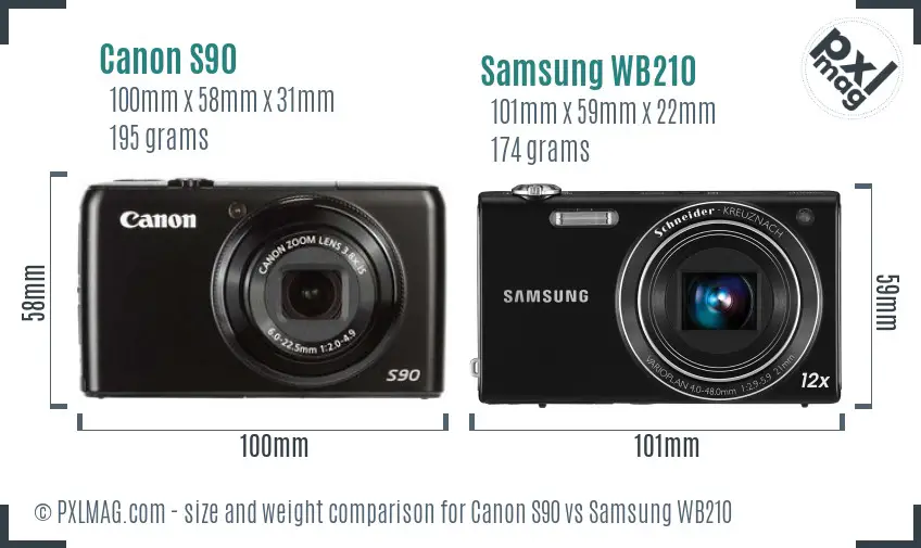 Canon S90 vs Samsung WB210 size comparison