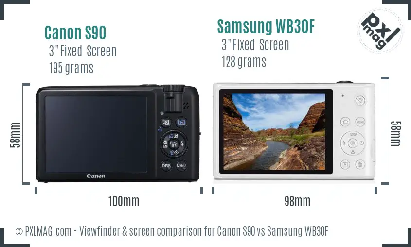 Canon S90 vs Samsung WB30F Screen and Viewfinder comparison