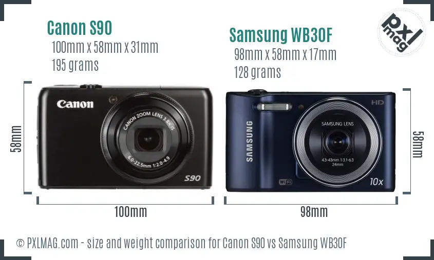 Canon S90 vs Samsung WB30F size comparison