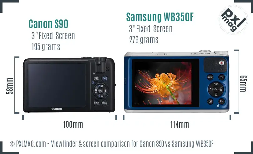 Canon S90 vs Samsung WB350F Screen and Viewfinder comparison