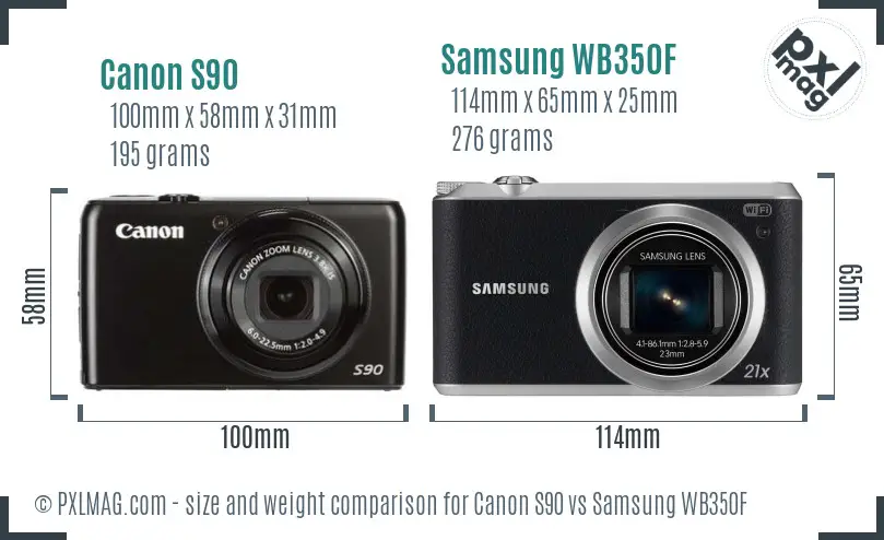 Canon S90 vs Samsung WB350F size comparison