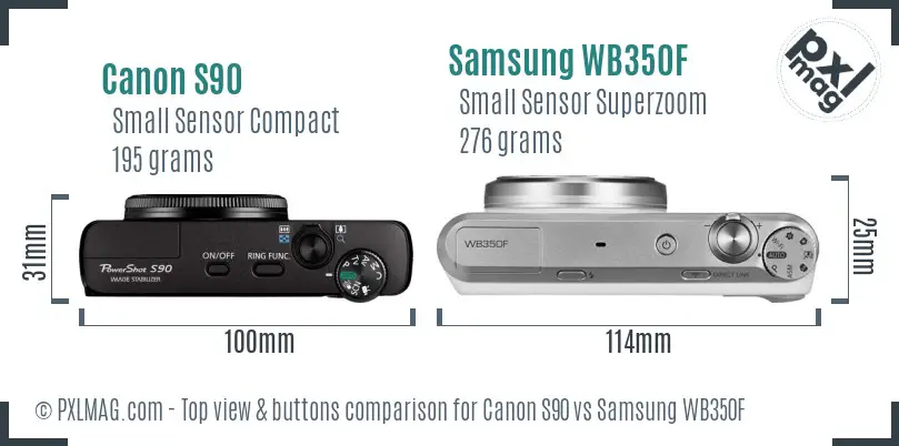 Canon S90 vs Samsung WB350F top view buttons comparison