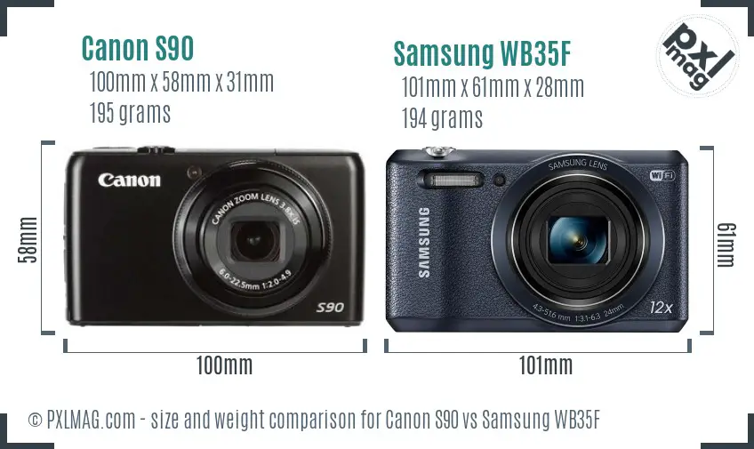 Canon S90 vs Samsung WB35F size comparison Canon S90 vs Samsung WB35F size comparison