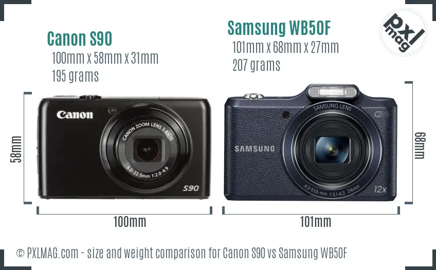 Canon S90 vs Samsung WB50F size comparison