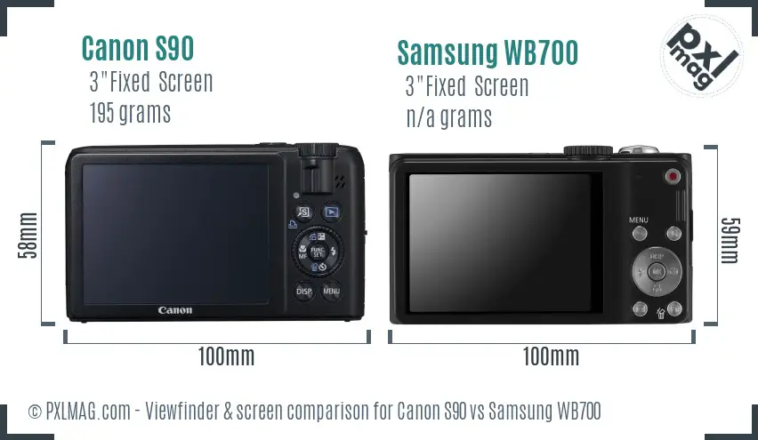 Canon S90 vs Samsung WB700 Screen and Viewfinder comparison