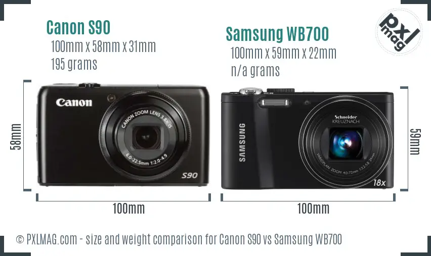 Canon S90 vs Samsung WB700 size comparison