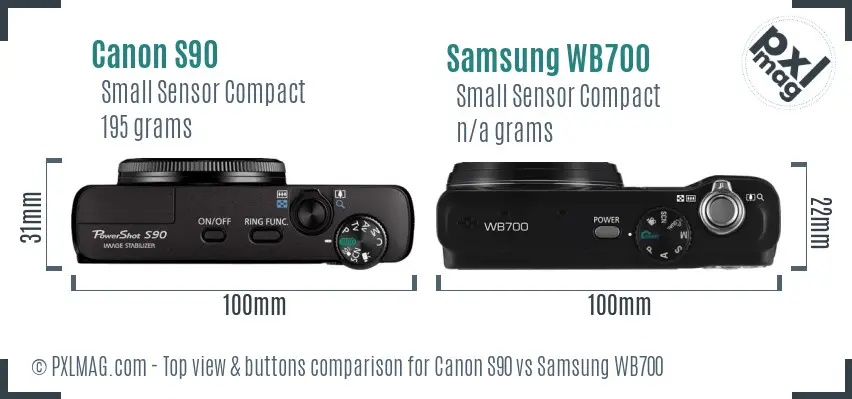 Canon S90 vs Samsung WB700 top view buttons comparison
