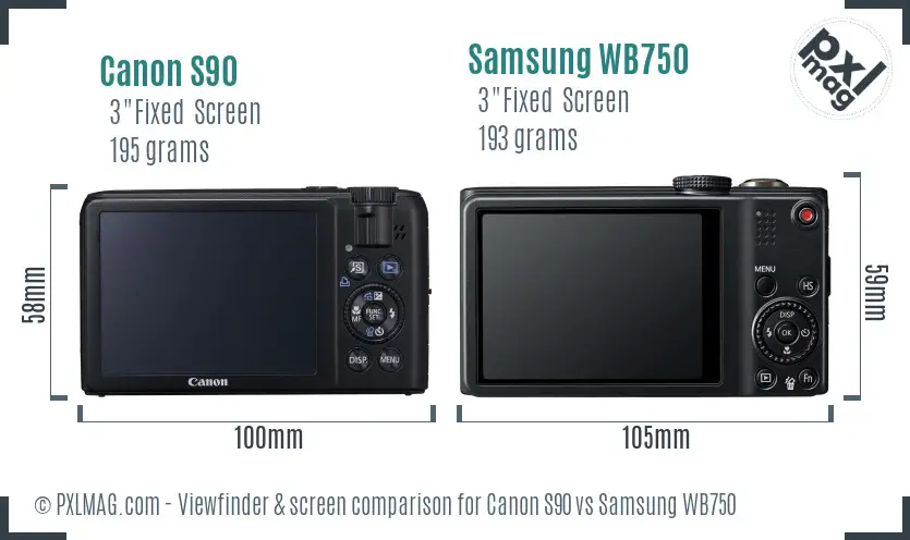 Canon S90 vs Samsung WB750 Screen and Viewfinder comparison