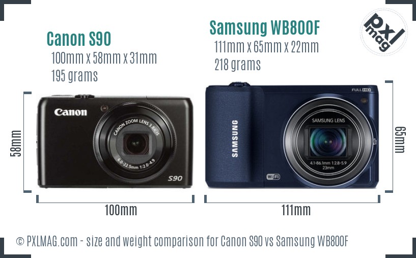 Canon S90 vs Samsung WB800F size comparison