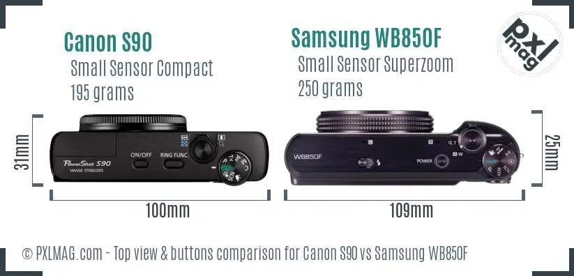 Canon S90 vs Samsung WB850F top view buttons comparison