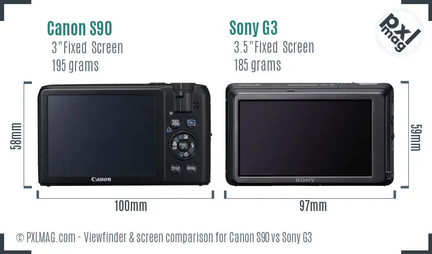 Canon S90 vs Sony G3 Screen and Viewfinder comparison