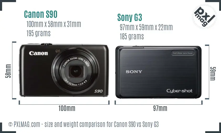 Canon S90 vs Sony G3 size comparison