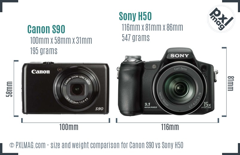 Canon S90 vs Sony H50 size comparison