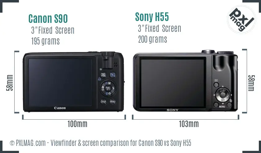 Canon S90 vs Sony H55 Screen and Viewfinder comparison