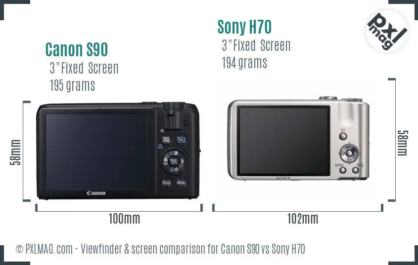 Canon S90 vs Sony H70 Screen and Viewfinder comparison