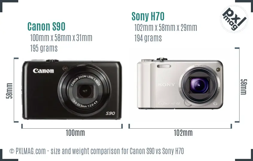 Canon S90 vs Sony H70 size comparison