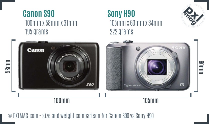 Canon S90 vs Sony H90 size comparison