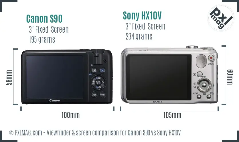 Canon S90 vs Sony HX10V Screen and Viewfinder comparison