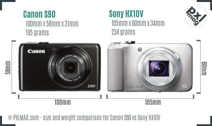 Canon S90 vs Sony HX10V size comparison