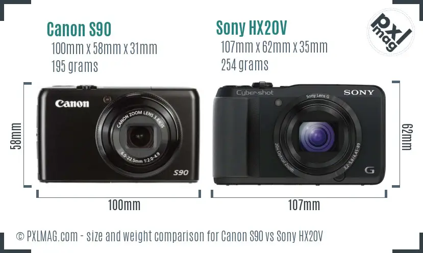 Canon S90 vs Sony HX20V size comparison