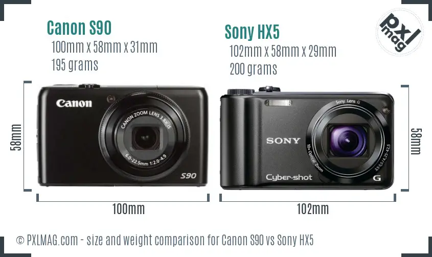 Canon S90 vs Sony HX5 size comparison