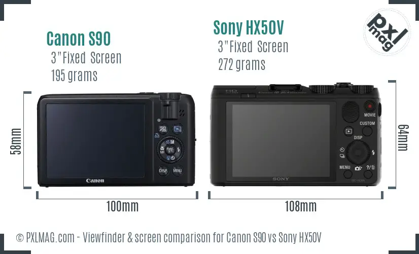 Canon S90 vs Sony HX50V Screen and Viewfinder comparison