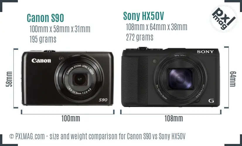 Canon S90 vs Sony HX50V size comparison