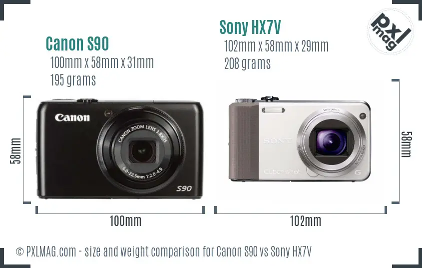Canon S90 vs Sony HX7V size comparison