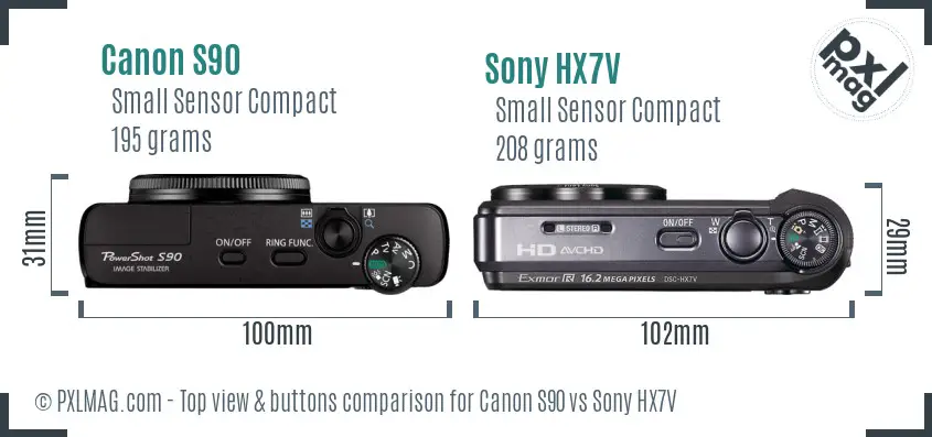 Canon S90 vs Sony HX7V top view buttons comparison