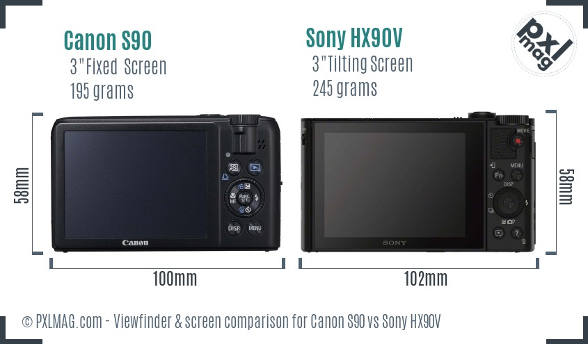 Canon S90 vs Sony HX90V Screen and Viewfinder comparison