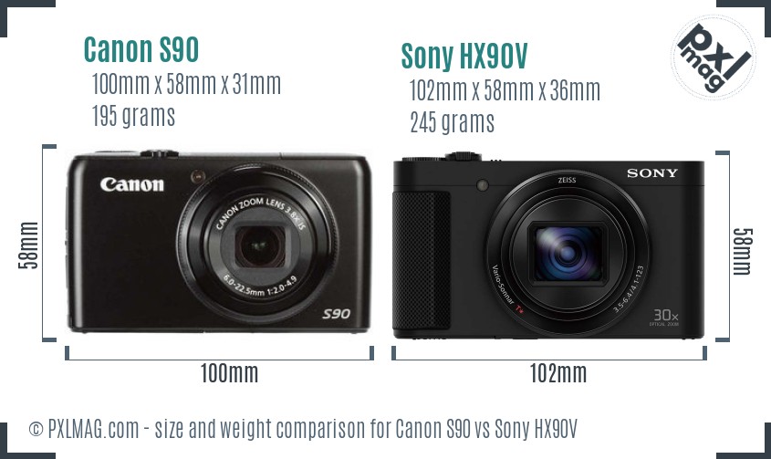 Canon S90 vs Sony HX90V size comparison Canon S90 vs Sony HX90V size comparison
