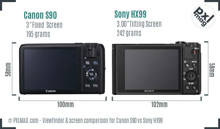 Canon S90 vs Sony HX99 Screen and Viewfinder comparison