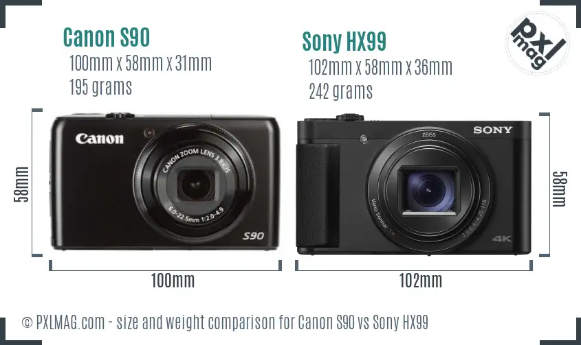 Canon S90 vs Sony HX99 size comparison