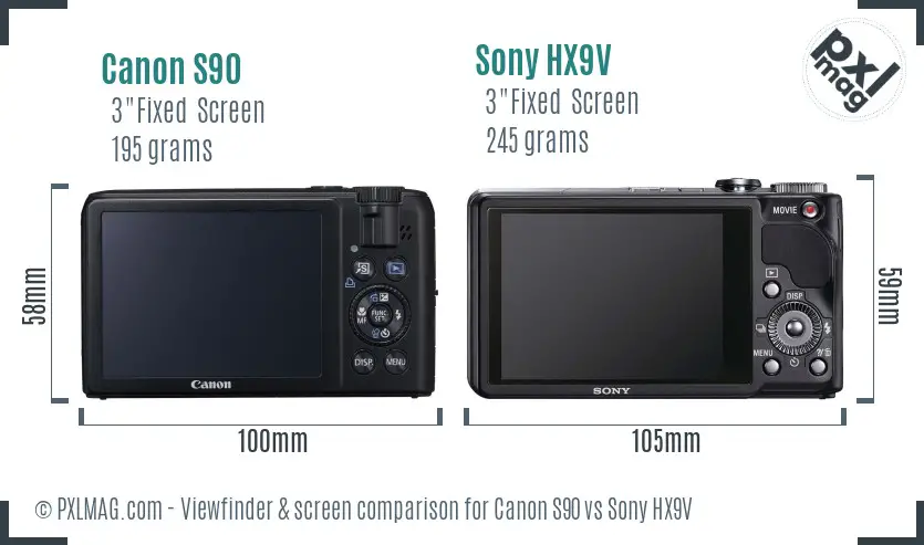 Canon S90 vs Sony HX9V Screen and Viewfinder comparison