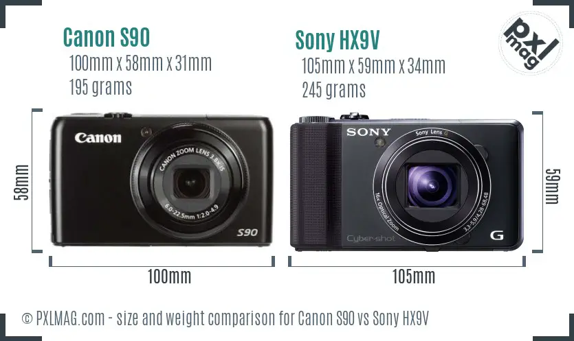 Canon S90 vs Sony HX9V size comparison