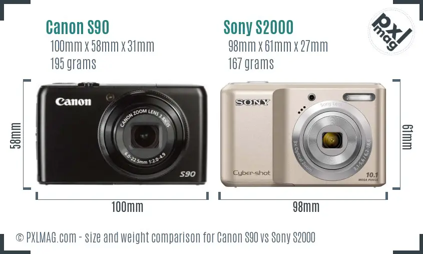 Canon S90 vs Sony S2000 size comparison