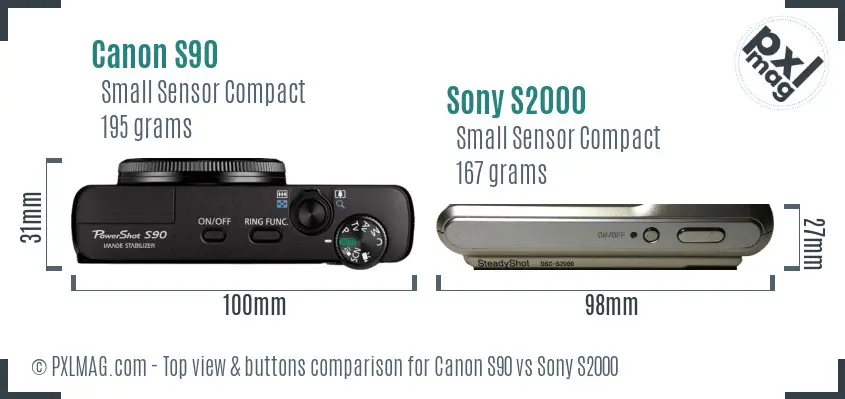 Canon S90 vs Sony S2000 top view buttons comparison