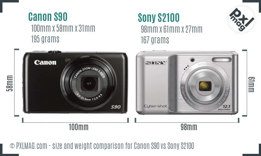 Canon S90 vs Sony S2100 size comparison Canon S90 vs Sony S2100 size comparison