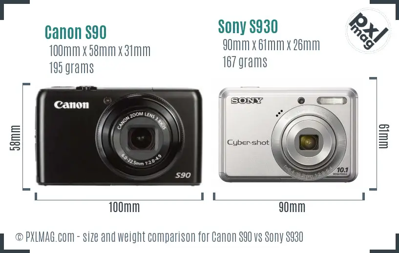 Canon S90 vs Sony S930 size comparison